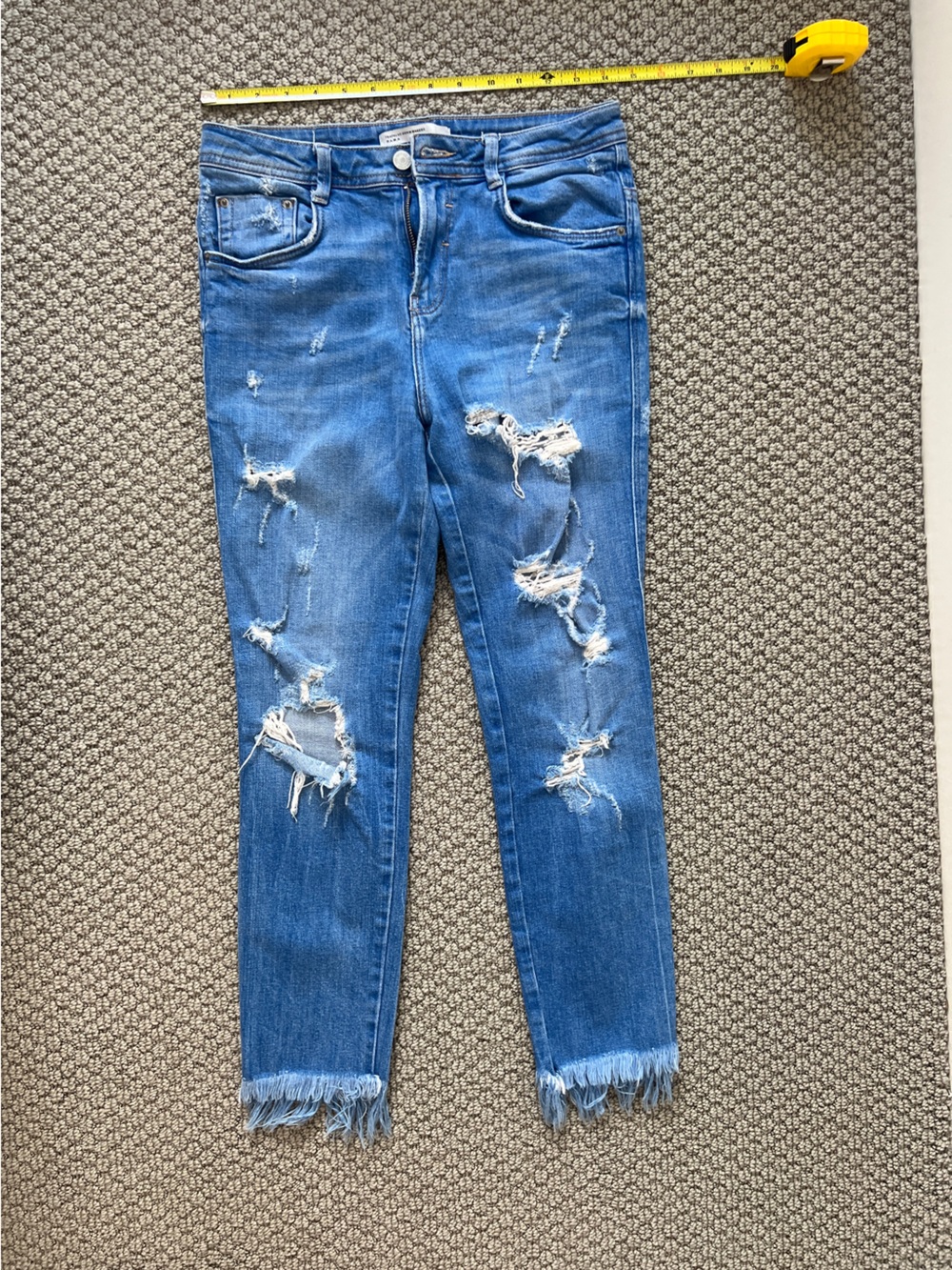 Zara Blue Ripped Skinny Jeans with Frayed Ankle Cuffs size 02